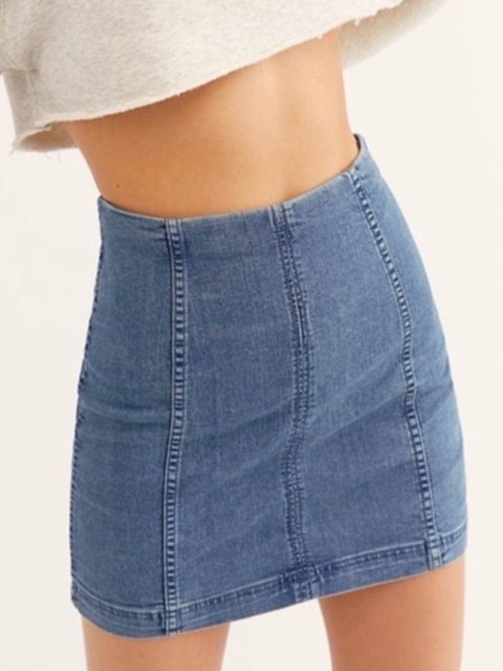 Free People Denim Panel Mini Skirt - Medium Blue